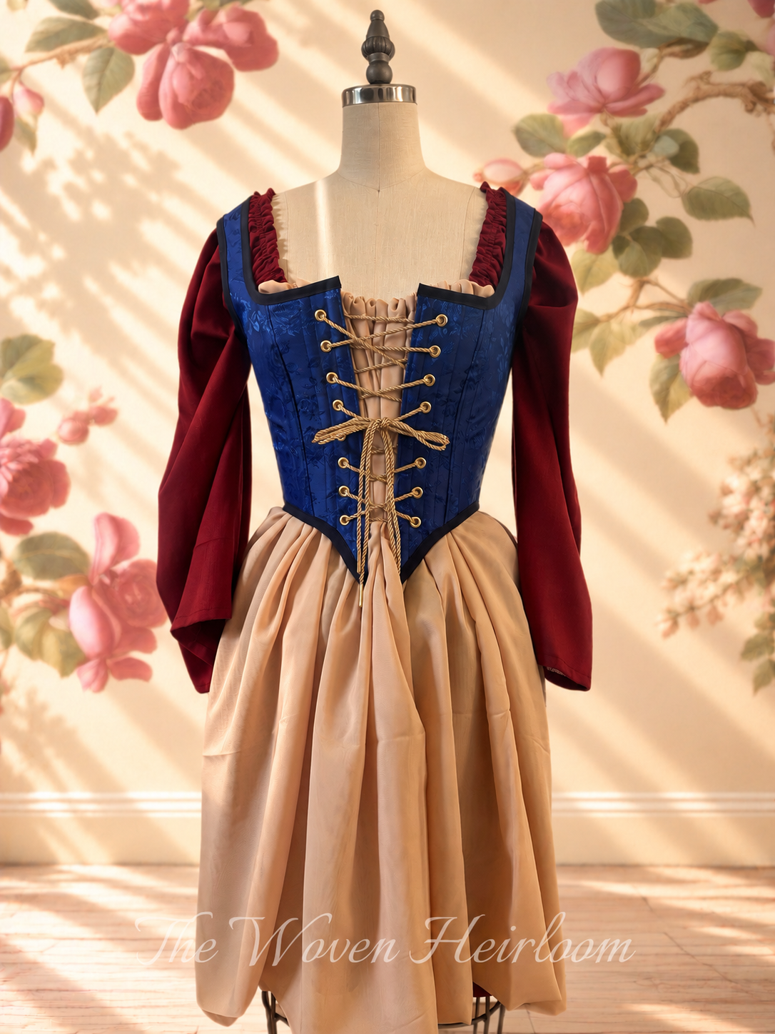 Snow White Inspired Renaissance Steel-Boned Corset Bodice, Skirt, and Chemise | Lace-Up Waist Cincher