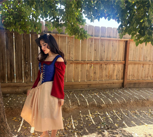 Snow White Inspired Renaissance Steel-Boned Corset Bodice, Skirt, and Chemise | Lace-Up Waist Cincher